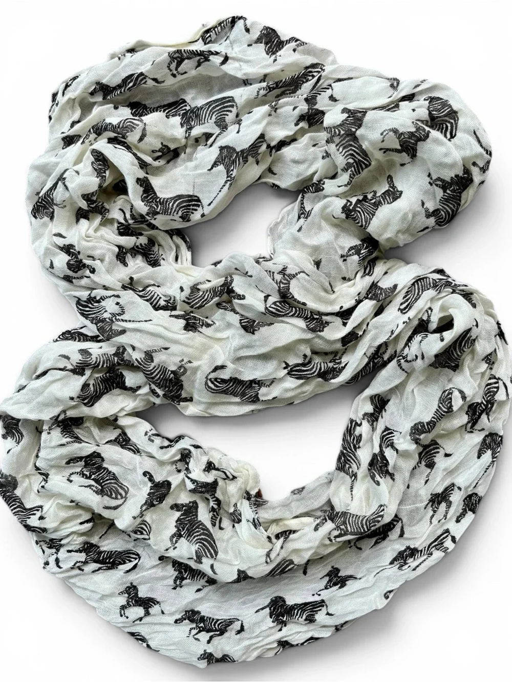 Soft Lightweight Black & Off White Zebra Print Infinity Loop Scarf